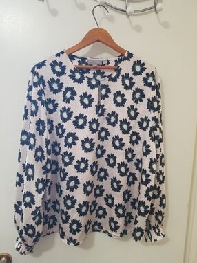 Ted Baker Cream Blush Black Floral Blouse Relaxed Fit XL